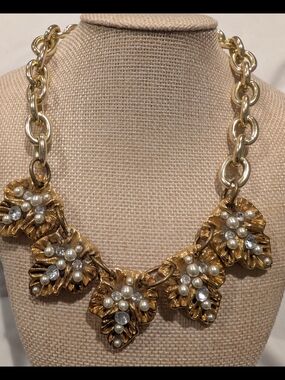 Authentic Jacky De G Gold Leaf Pearl Statement Necklace